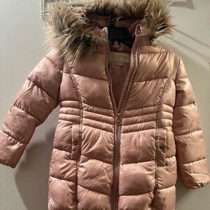Michael Kors Blush Puffer Coat with Faux Fur Trim